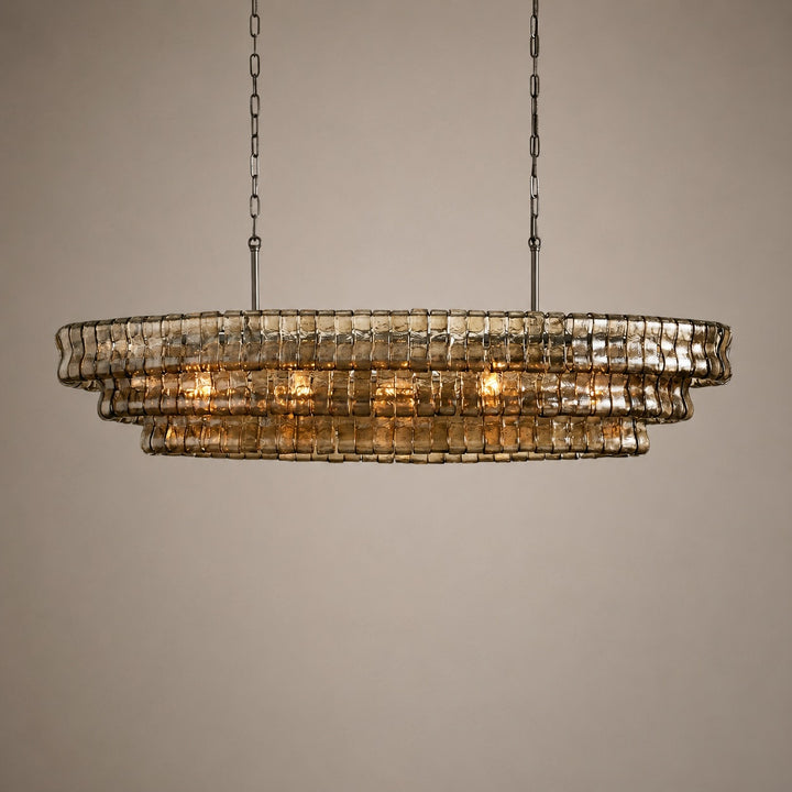Modern Oval Chandelier Light Adjustable Hanging Steel Glass Fixture with 5 or 12 Bulb Options