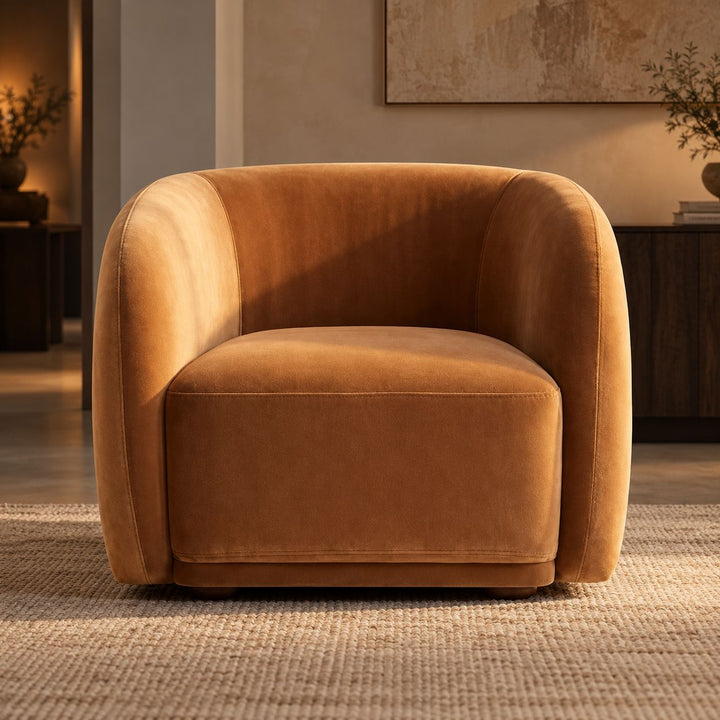 Modern Accent Armchair with Curved Arms Soft Upholstery for Cozy Living Room Seating