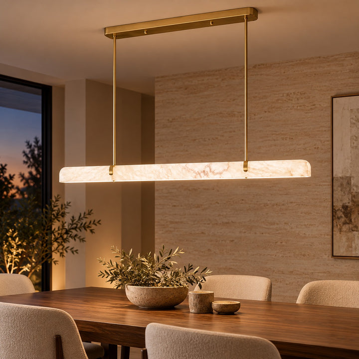 Linear Chandelier Wall Mounted Alabaster Shade Metal Frame LED Lighting Fixture