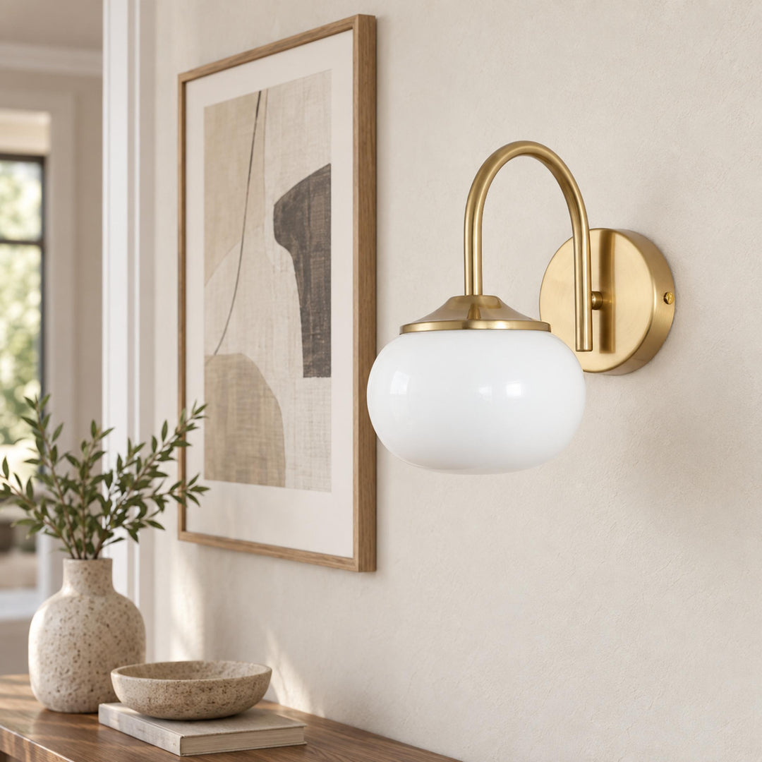 Modern Wall Light Copper Fixture with Pink Glass Shade for Indoor LED Bulbs