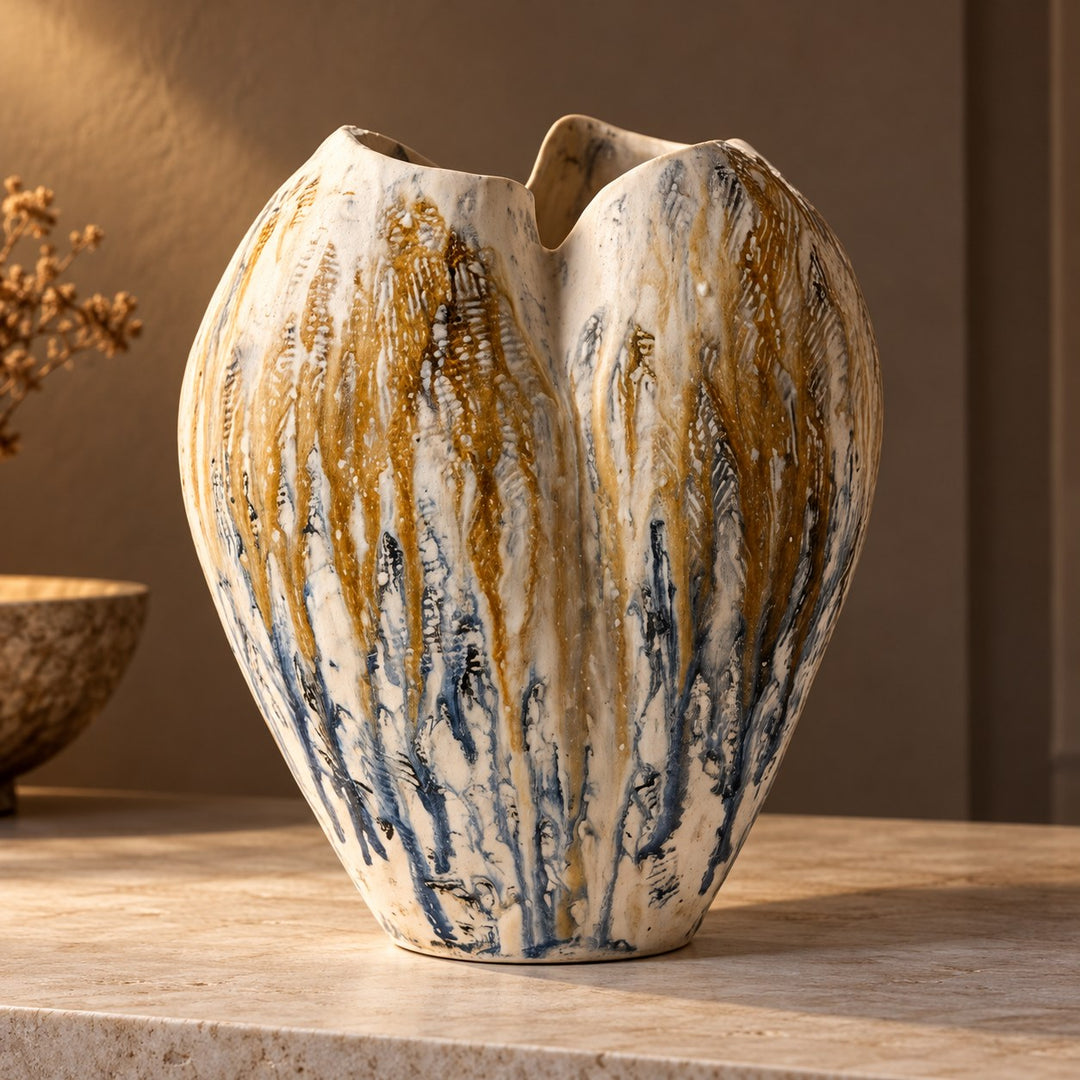 Handcrafted Earth-Tone Ceramic Vase Sculptural Design Decorative Vessel for Floral Arrangements 30cm