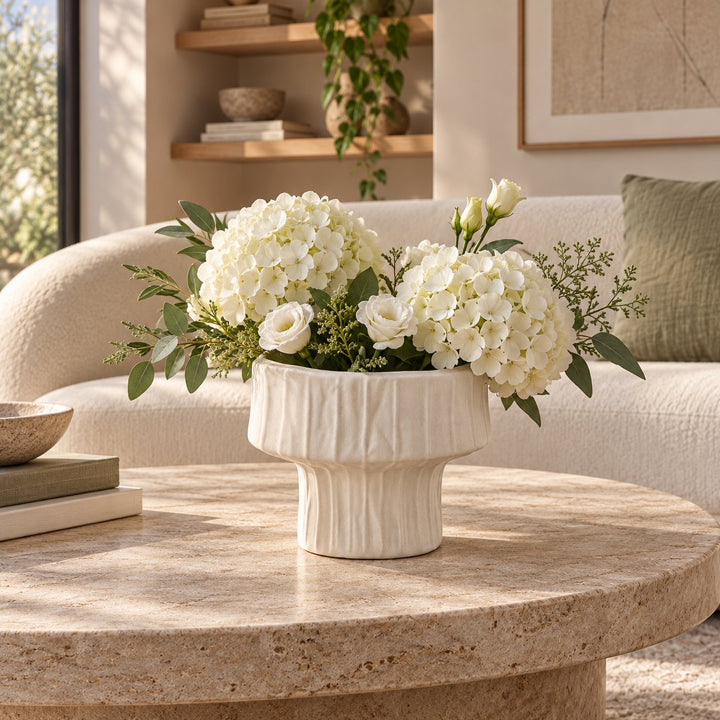 Modern Mini Pedestal White Ceramic Vase for Dried Flowers Decorative Accent 15 cm