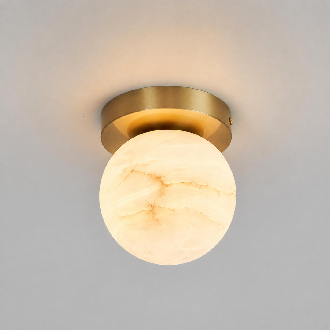 Natural Alabaster Flush Mount Ceiling Light – Modern Brass Finish