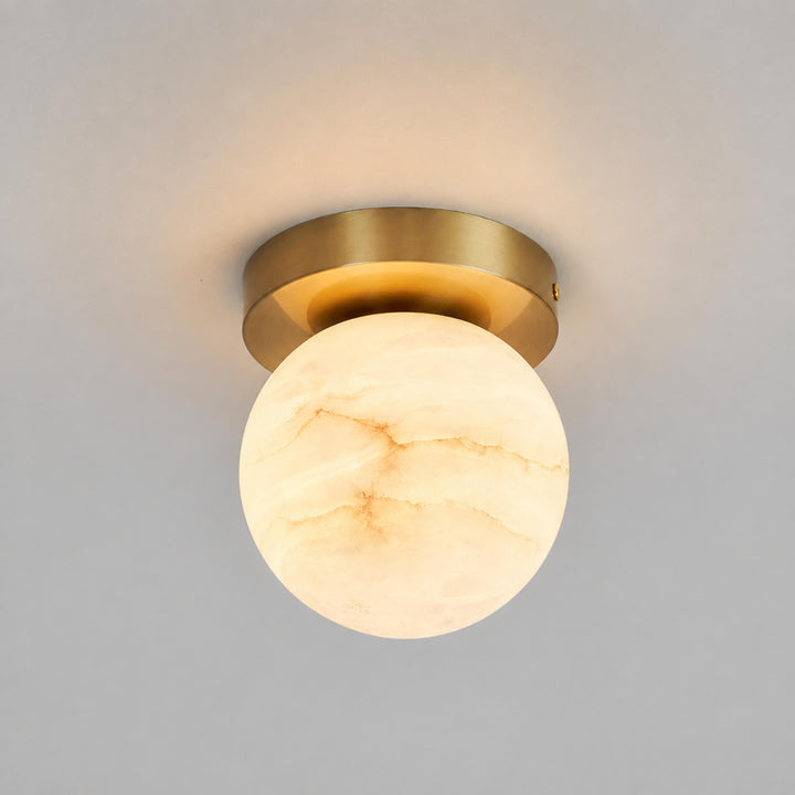 Natural Alabaster Flush Mount Ceiling Light – Modern Brass Finish