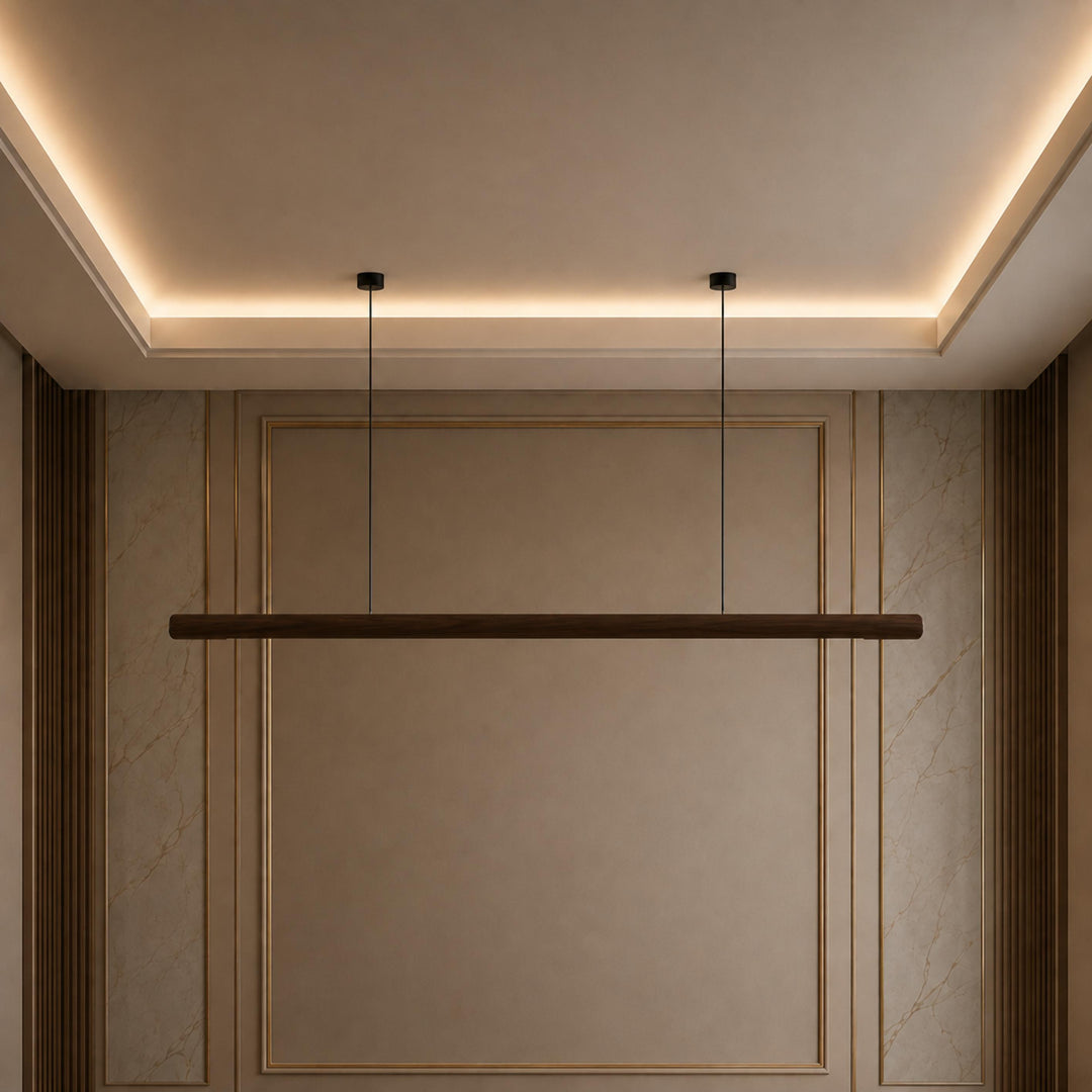 Modern Minimalist Pendant Light Adjustable Height Wood LED Diffuser for Kitchen Island Lighting