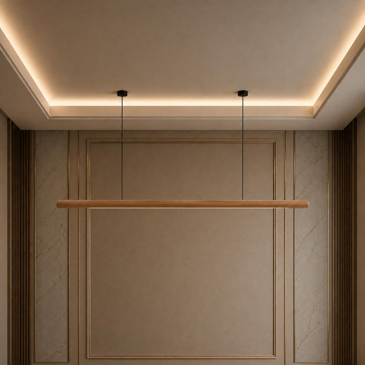 Modern Minimalist Pendant Light Adjustable Height Wood LED Diffuser for Kitchen Island Lighting
