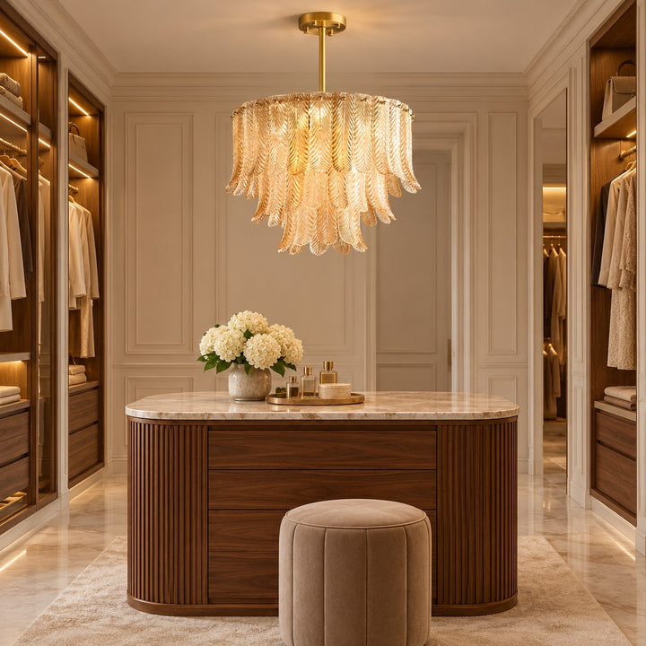 Modern Flush Mount Ceiling Light with Metal Frame and Amber Glass LED Illumination