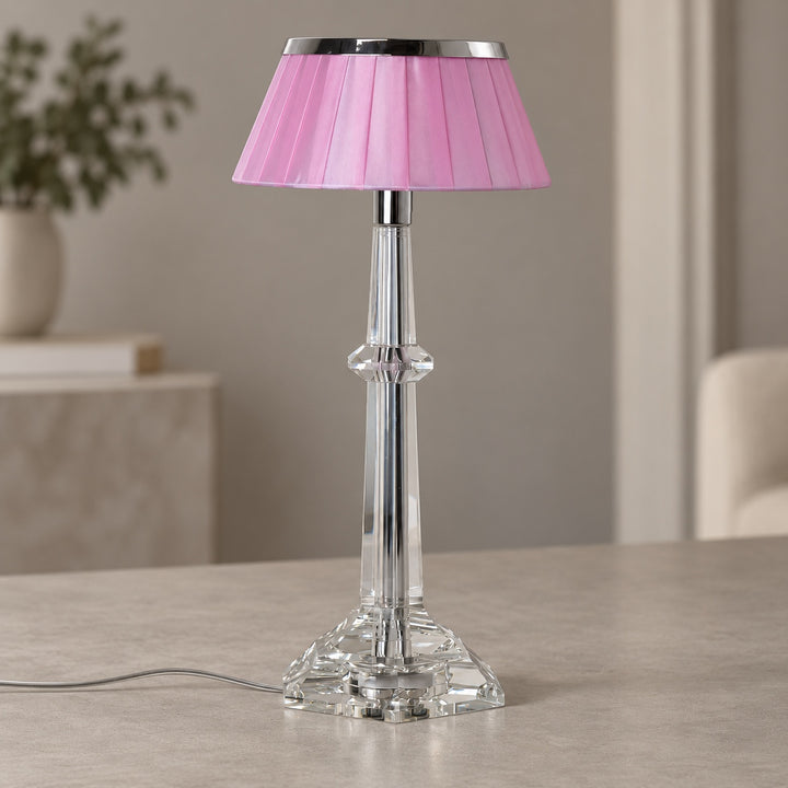 Modern Table Lamp Adjustable Height LED Edge Lighting Chrome Fabric Shade K9 Crystal Base