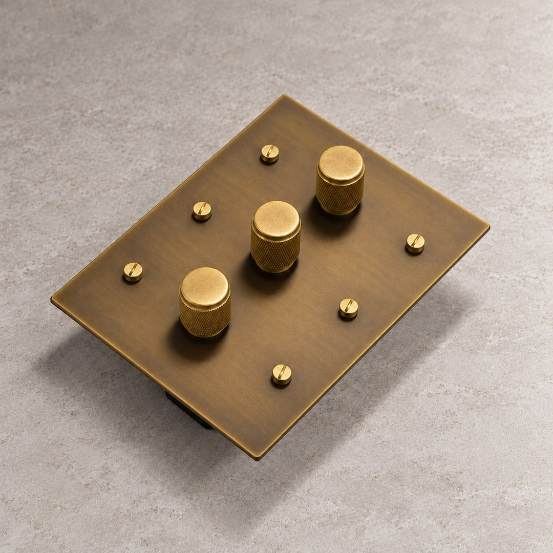 Solid Brass 3-Way Rotary Dimmer Light Switch – 1–4 Gang