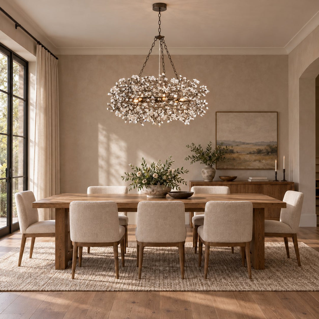 Modern Crystal Chandelier Adjustable Hanging Iron Fixture with Multiple Light Sockets