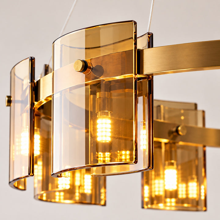 Modern Chandelier Ceiling Light Adjustable Height Metal and Glass LED Indoor Fixture