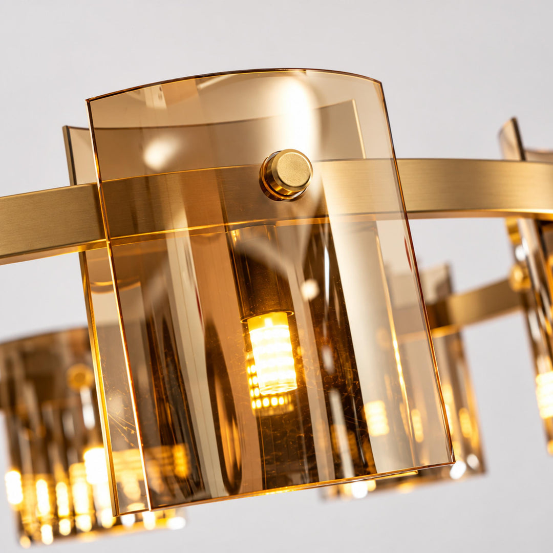 Modern Chandelier Ceiling Light Adjustable Height Metal and Glass LED Indoor Fixture