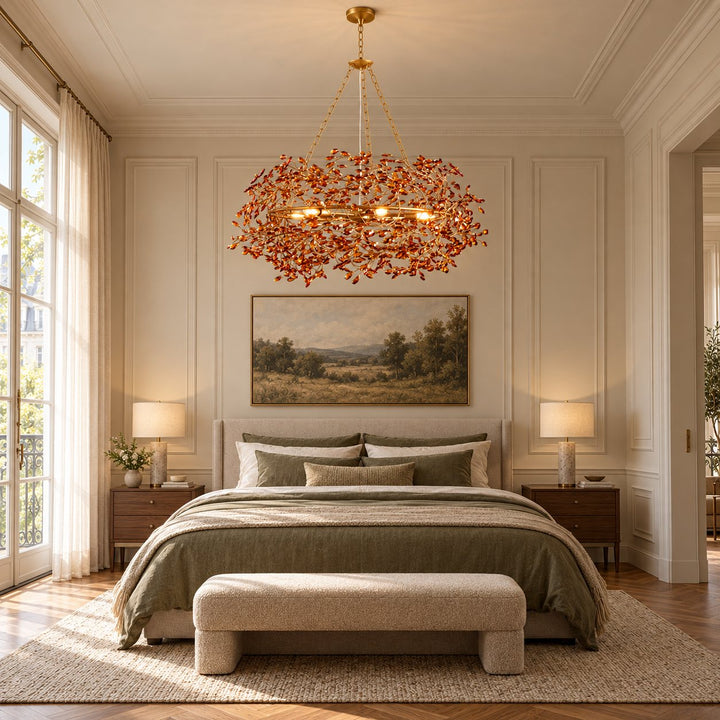 Modern Crystal Chandelier Adjustable Hanging Iron Fixture with Multiple Light Sockets