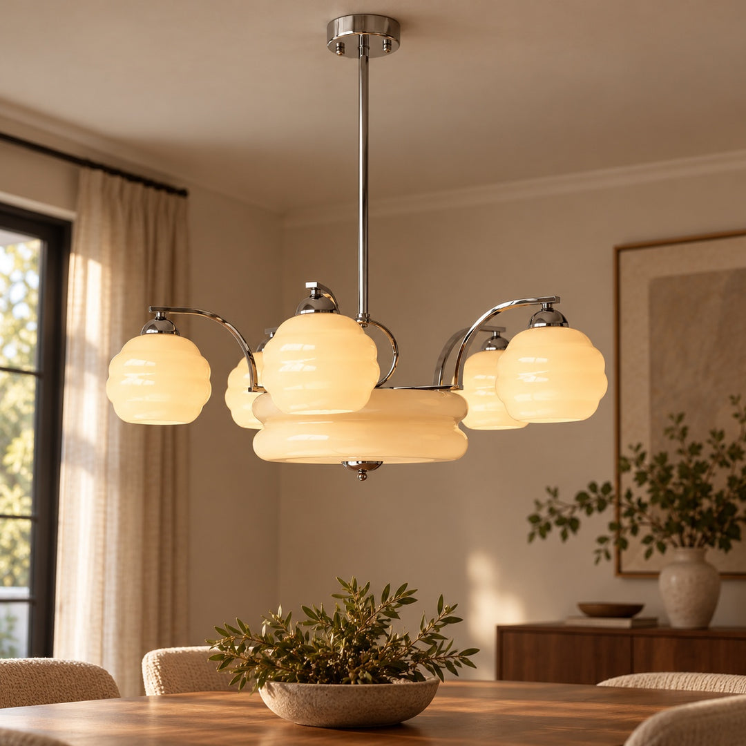 Art Deco Chandelier Ceiling Light Flush Mount Metal Frame Multiple Bulbs Indoor Lighting