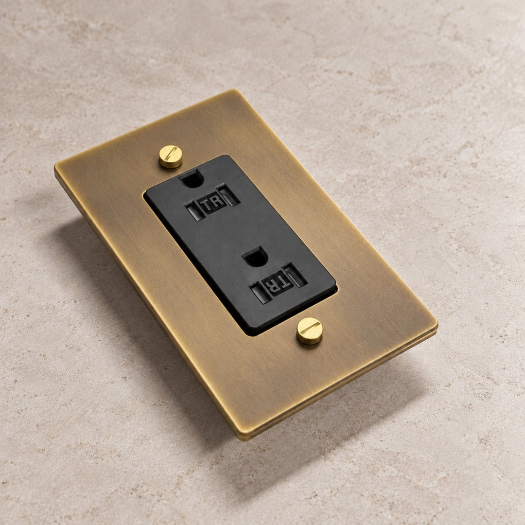 Solid Brass Tamper-Resistant Electrical Outlet – 15A Duplex Receptacle, 1–4 Gang