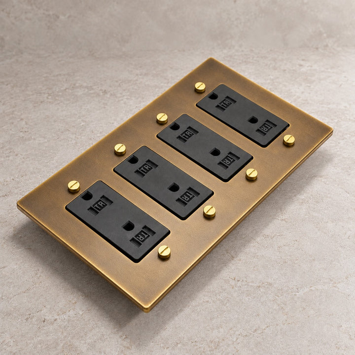 Solid Brass Tamper-Resistant Electrical Outlet – 15A Duplex Receptacle, 1–4 Gang
