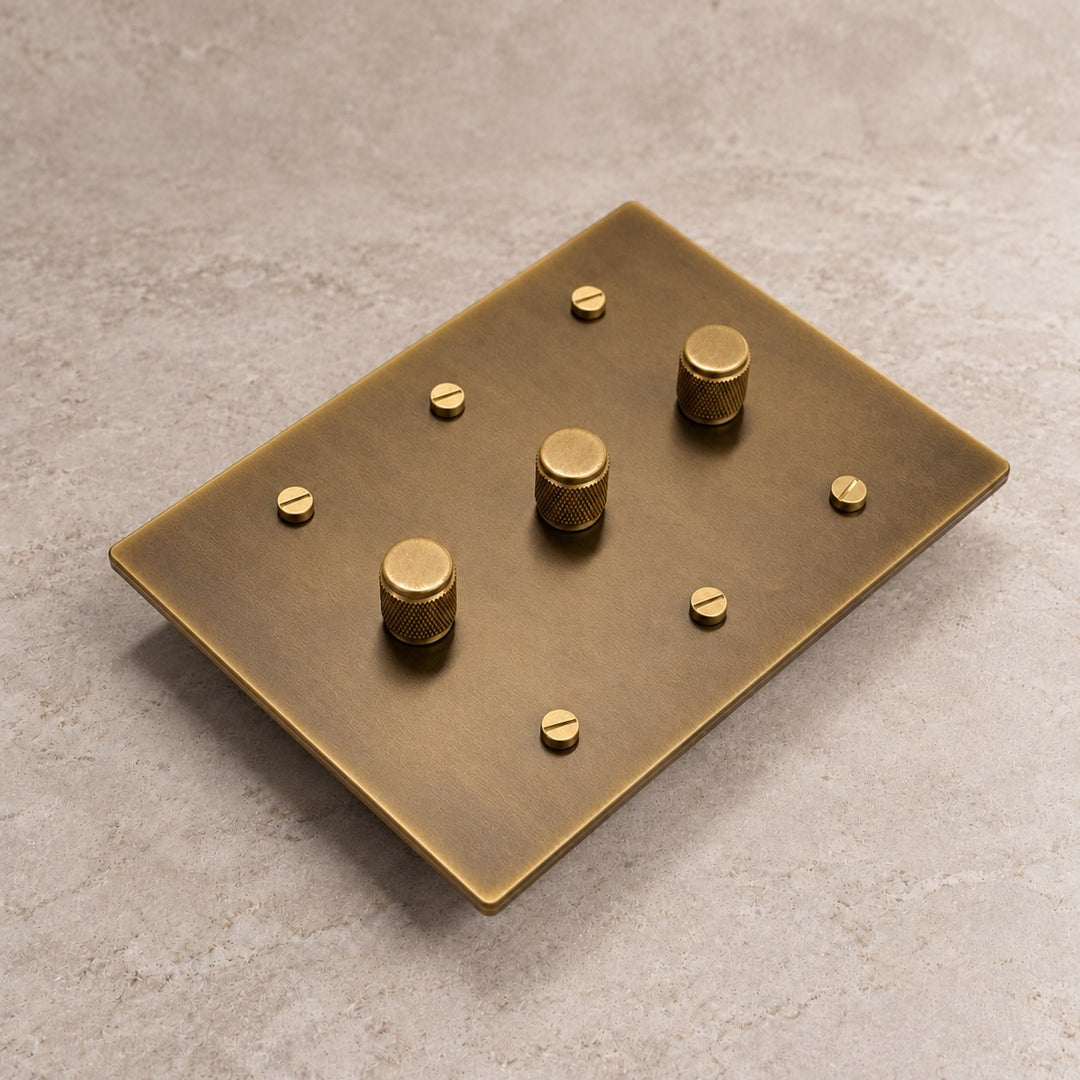 Solid Brass Rotary Dimmer Light Switch – 1–4 Gang