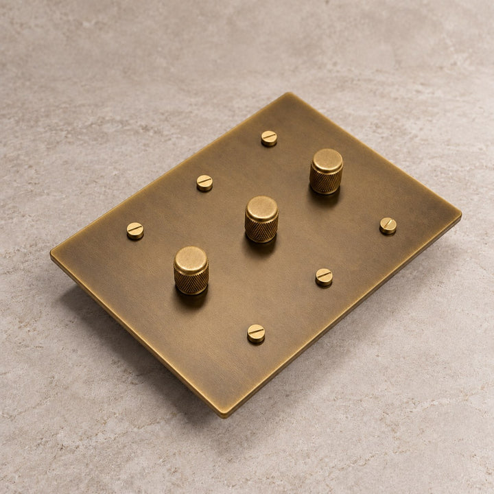 Solid Brass Rotary Dimmer Light Switch – 1–4 Gang