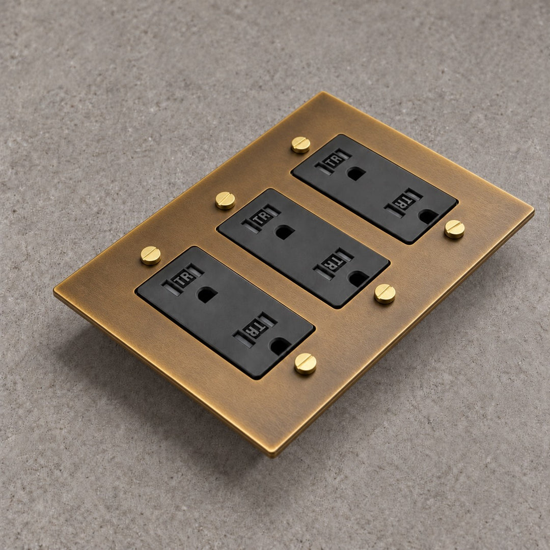 Solid Brass Tamper-Resistant Electrical Outlet – 15A Duplex Receptacle, 1–4 Gang