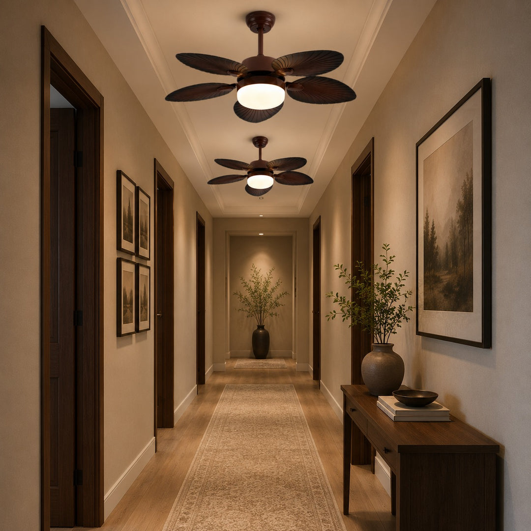 Antique Style Ceiling Fan Lamp with Light Remote Control Dimmable LED and Copper Motor