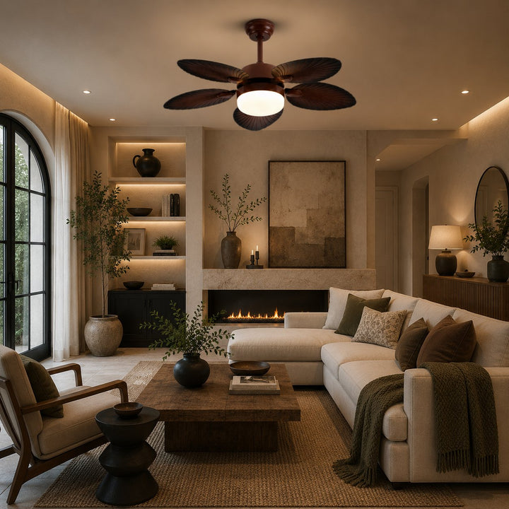 Antique Style Ceiling Fan Lamp with Light Remote Control Dimmable LED and Copper Motor