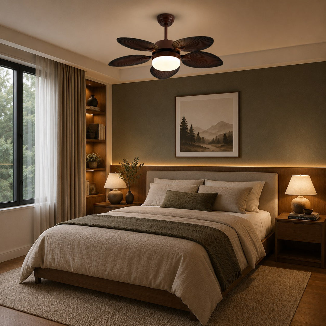 Antique Style Ceiling Fan Lamp with Light Remote Control Dimmable LED and Copper Motor
