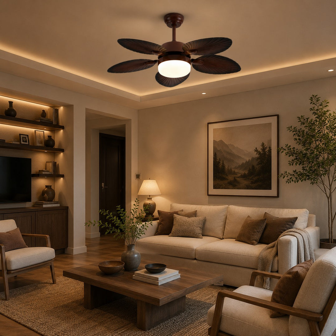 Antique Style Ceiling Fan Lamp with Light Remote Control Dimmable LED and Copper Motor