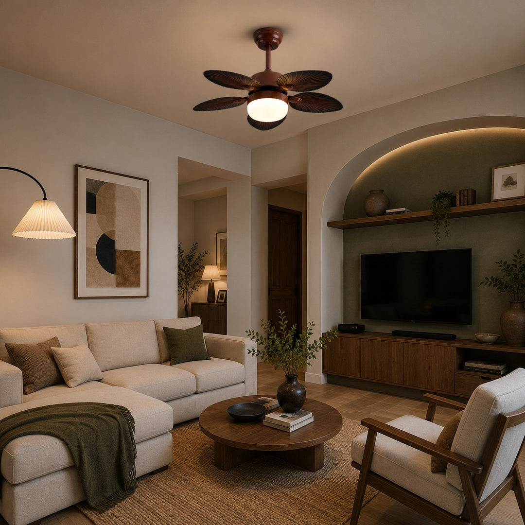 Antique Style Ceiling Fan Lamp with Light Remote Control Dimmable LED and Copper Motor