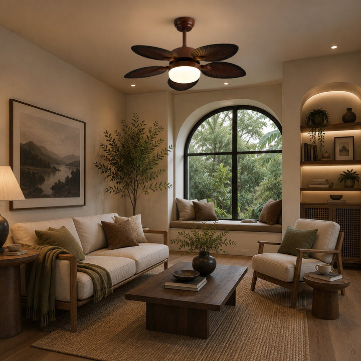 Antique Style Ceiling Fan Lamp with Light Remote Control Dimmable LED and Copper Motor