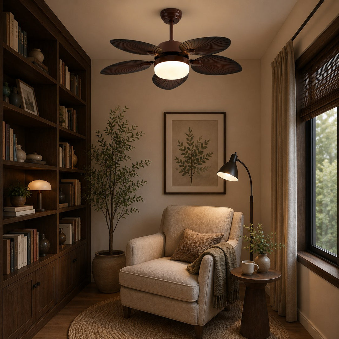 Antique Style Ceiling Fan Lamp with Light Remote Control Dimmable LED and Copper Motor