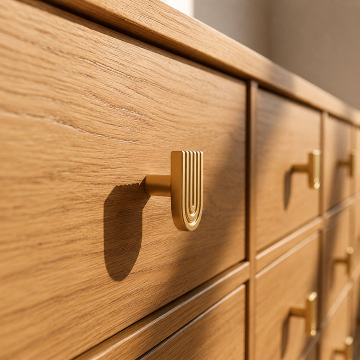 Art Deco Solid Brass Cabinet Knobs and Drawer Pulls with Rounded Edges for Modern Vintage Style