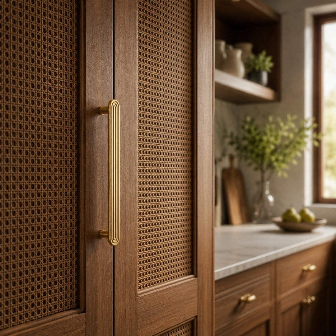 Art Deco Solid Brass Cabinet Knobs and Drawer Pulls with Rounded Edges for Modern Vintage Style