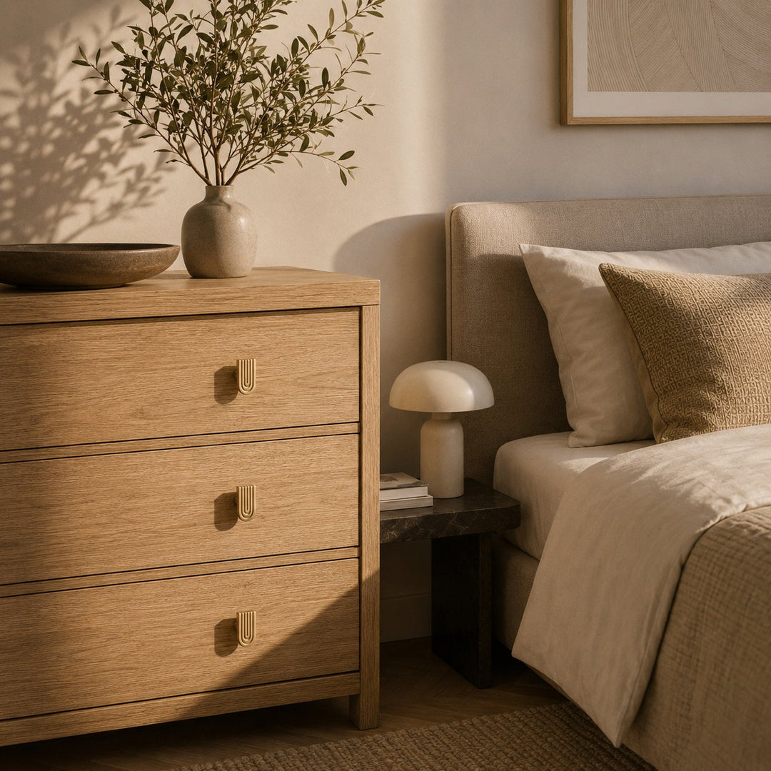 Art Deco Solid Brass Cabinet Knobs and Drawer Pulls with Rounded Edges for Modern Vintage Style