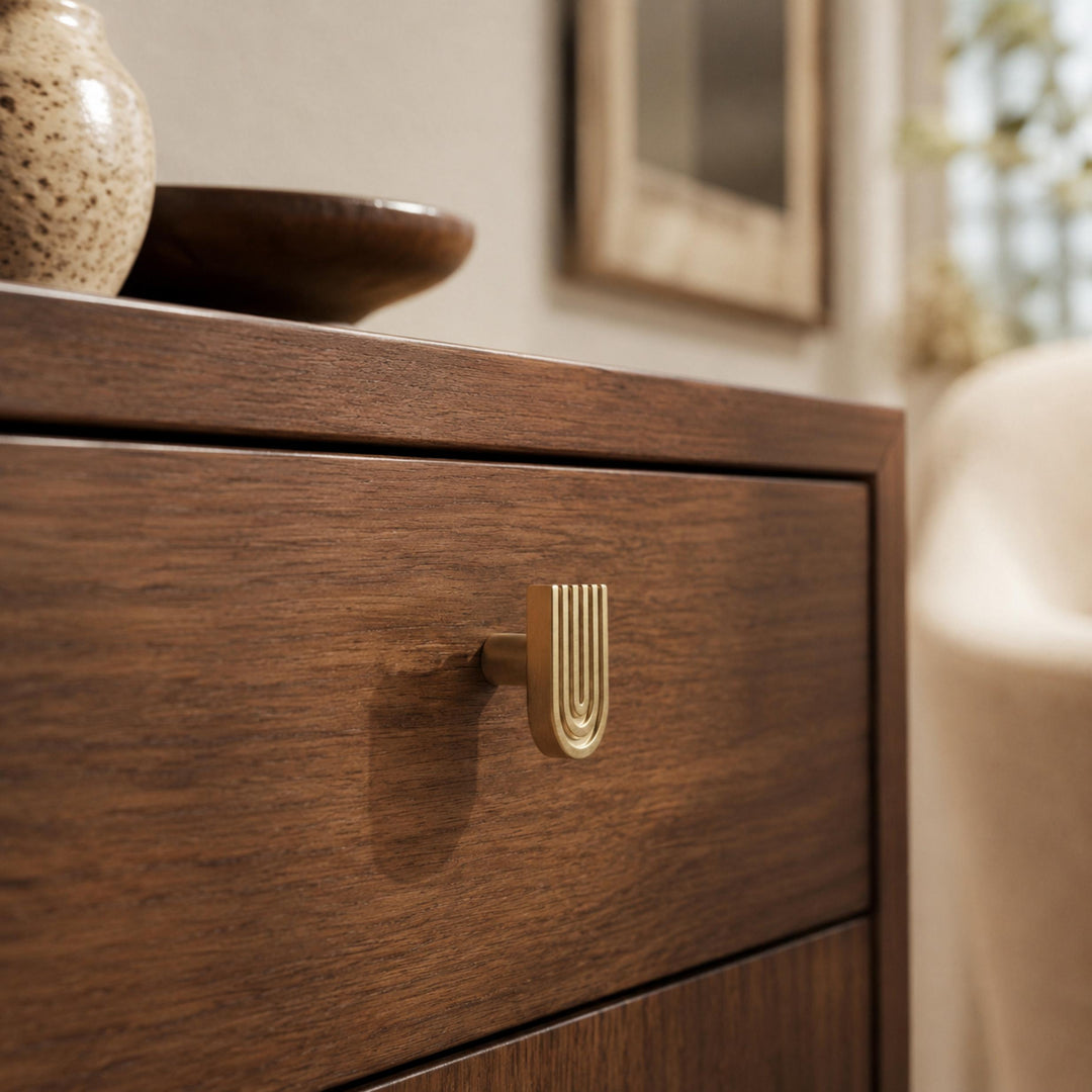 Art Deco Solid Brass Cabinet Knobs and Drawer Pulls with Rounded Edges for Modern Vintage Style