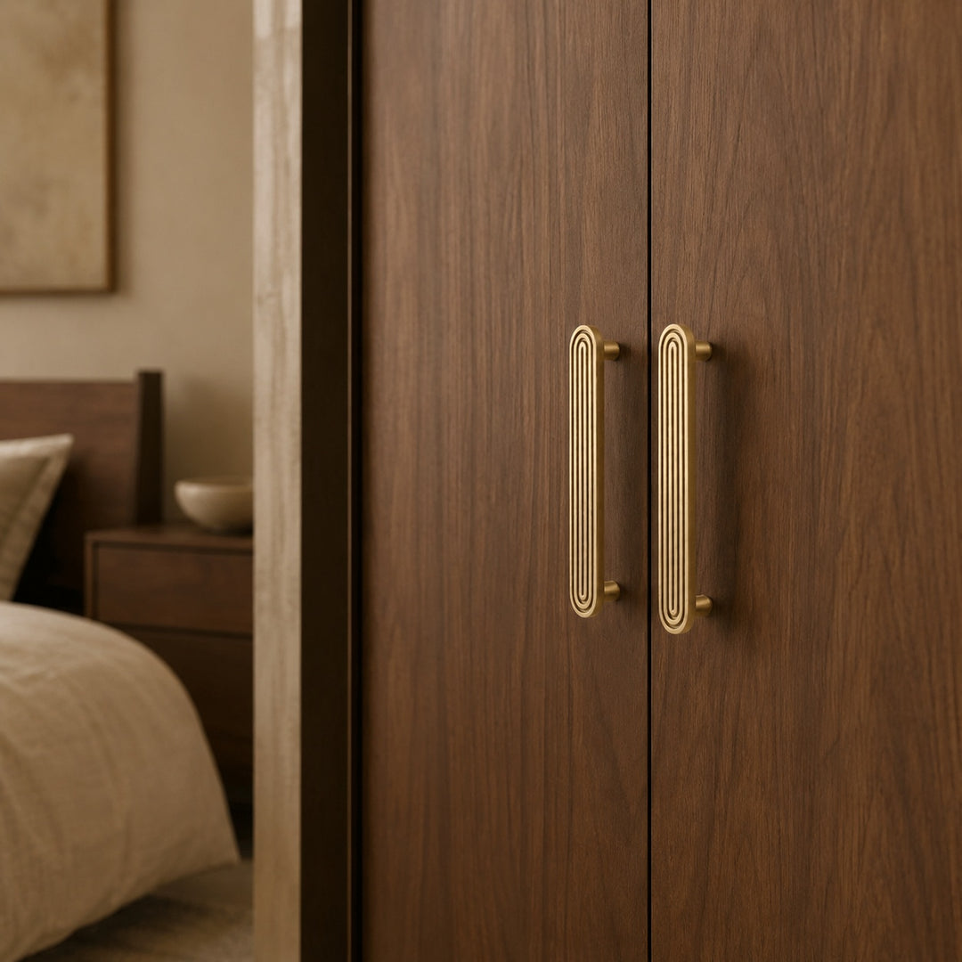 Art Deco Solid Brass Cabinet Knobs and Drawer Pulls with Rounded Edges for Modern Vintage Style