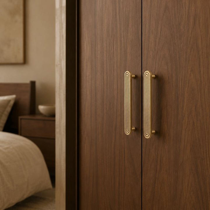 Art Deco Solid Brass Cabinet Knobs and Drawer Pulls with Rounded Edges for Modern Vintage Style