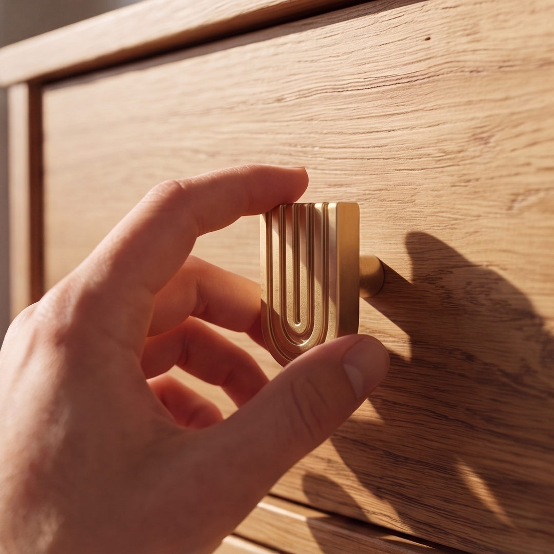 Art Deco Solid Brass Cabinet Knobs and Drawer Pulls with Rounded Edges for Modern Vintage Style