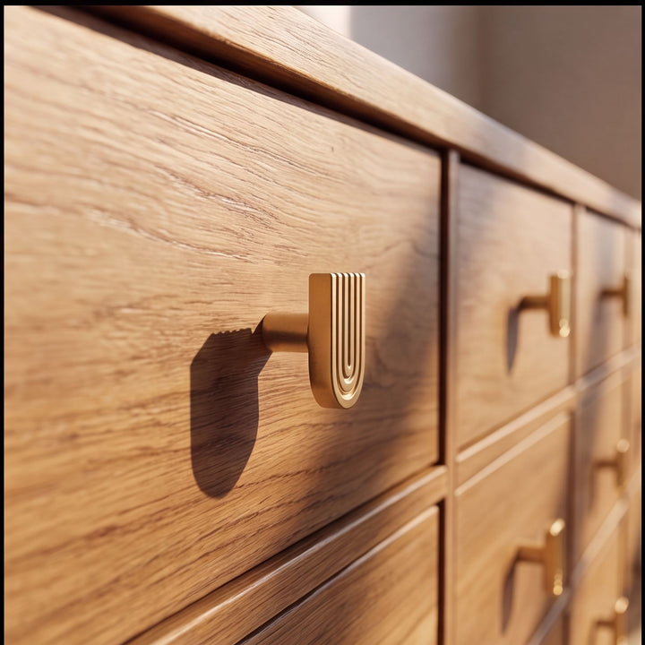 Art Deco Solid Brass Cabinet Knobs and Drawer Pulls with Rounded Edges for Modern Vintage Style