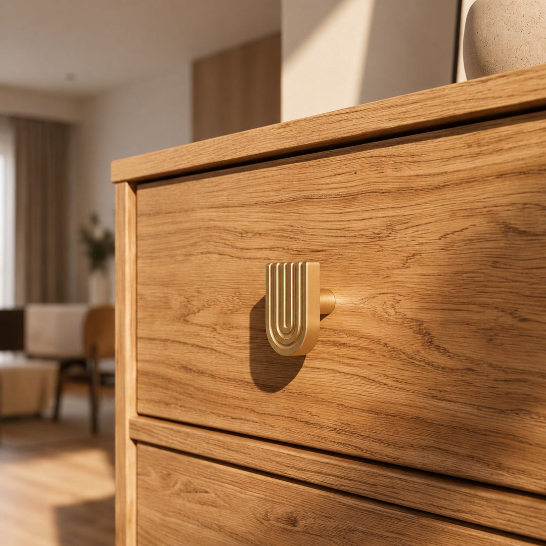Art Deco Solid Brass Cabinet Knobs and Drawer Pulls with Rounded Edges for Modern Vintage Style