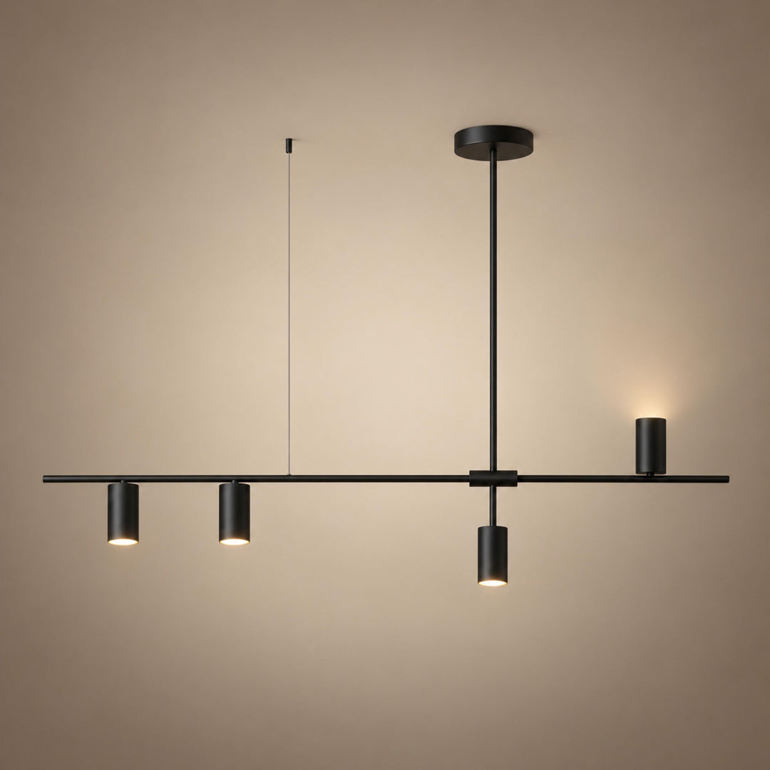 Modern Linear Pendant Lamp Ceiling Mounted Metal Frame Adjustable Height LED Lighting