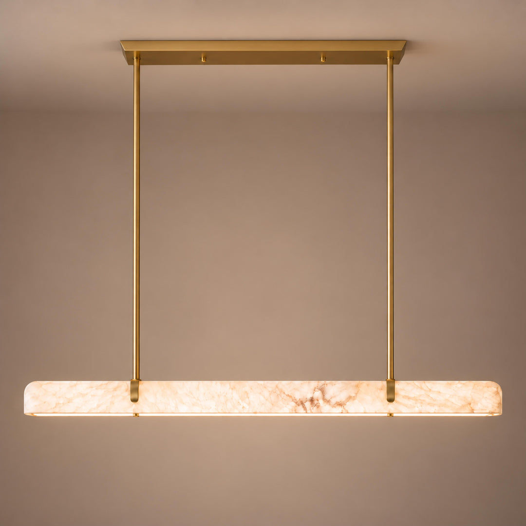 Linear Chandelier Wall Mounted Alabaster Shade Metal Frame LED Lighting Fixture