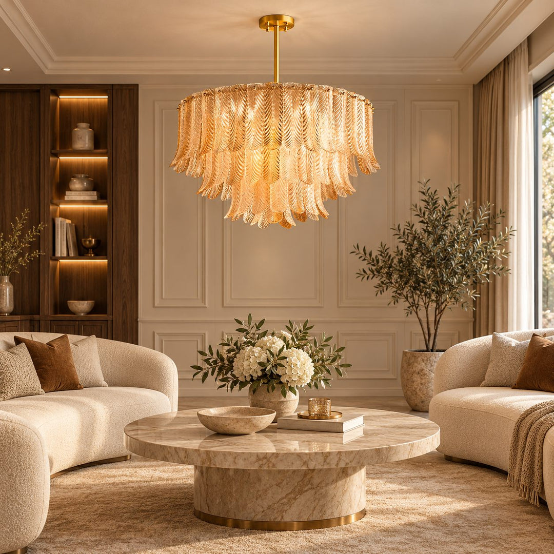 Modern Flush Mount Ceiling Light with Metal Frame and Amber Glass LED Illumination