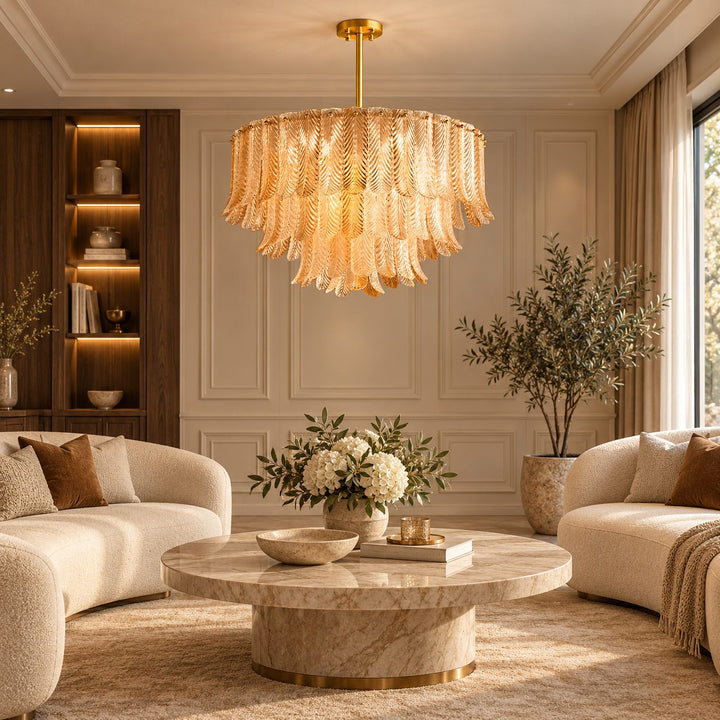 Modern Flush Mount Ceiling Light with Metal Frame and Amber Glass LED Illumination