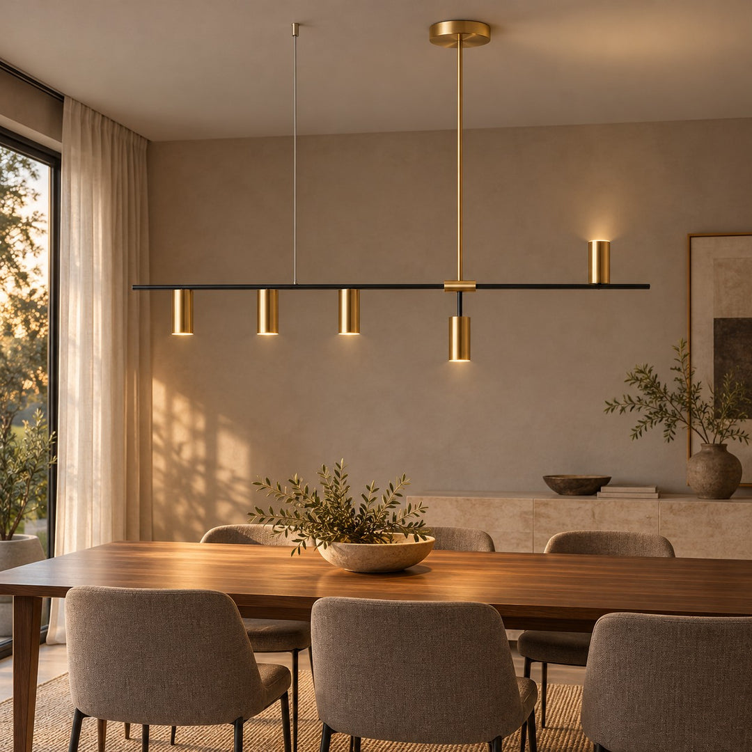 Modern Linear Pendant Lamp Ceiling Mounted Metal Frame Adjustable Height LED Lighting
