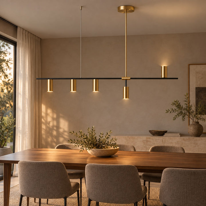 Modern Linear Pendant Lamp Ceiling Mounted Metal Frame Adjustable Height LED Lighting