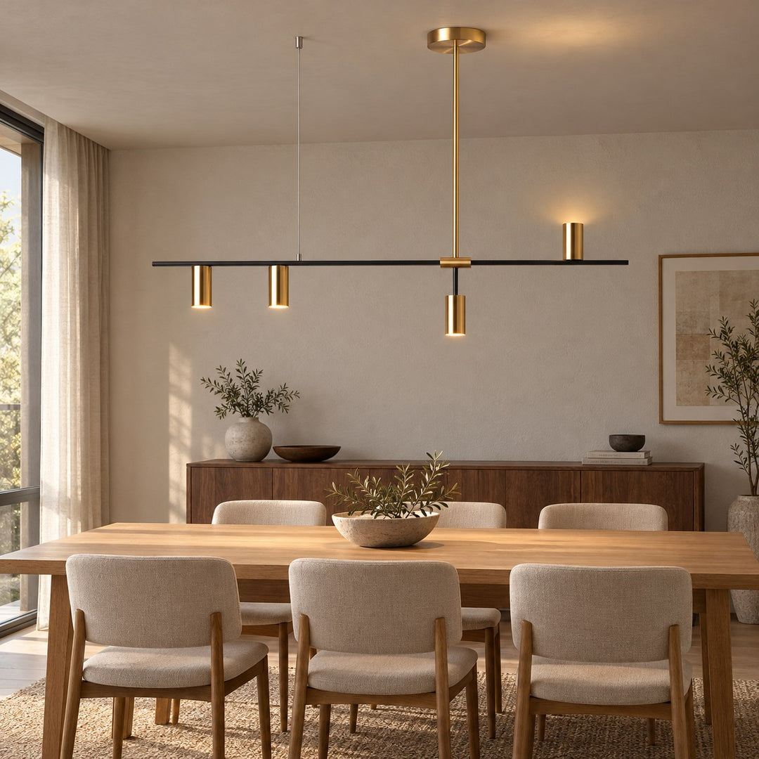 Modern Linear Pendant Lamp Ceiling Mounted Metal Frame Adjustable Height LED Lighting
