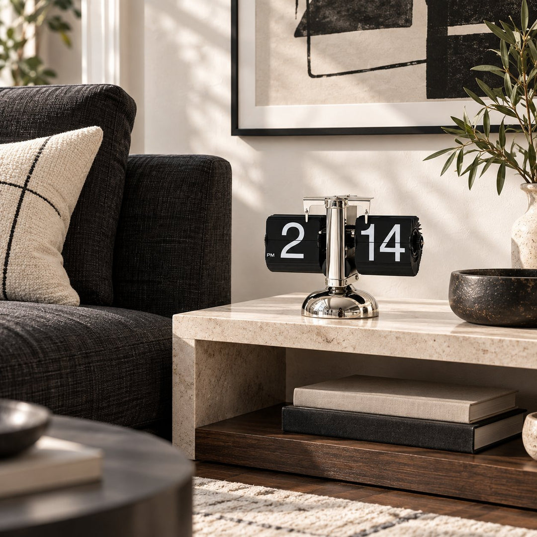 Modern Flip Clock with Stainless Steel and PVC Construction 12-Hour Time Display