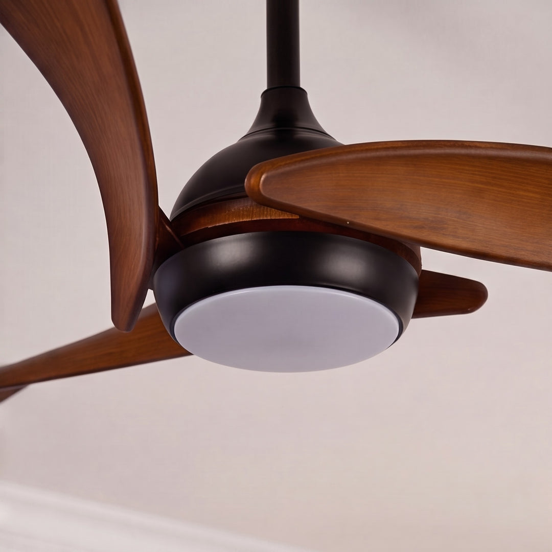 Black Industrial Ceiling Fan with Lights 52 Inch Flush Mount Metal Three Blades LED Dimmable