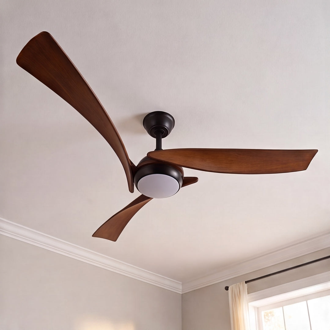 Black Industrial Ceiling Fan with Lights 52 Inch Flush Mount Metal Three Blades LED Dimmable