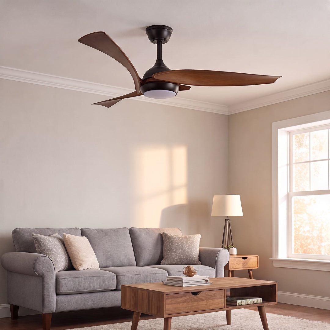 Black Industrial Ceiling Fan with Lights 52 Inch Flush Mount Metal Three Blades LED Dimmable